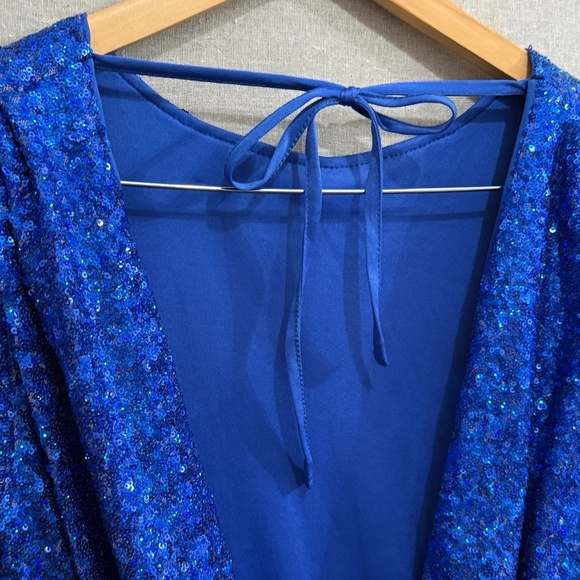 ASOS Design NWT Embellished Sequin Midi Dress Open Back Royal Blue US 14 - Picture 9 of 15